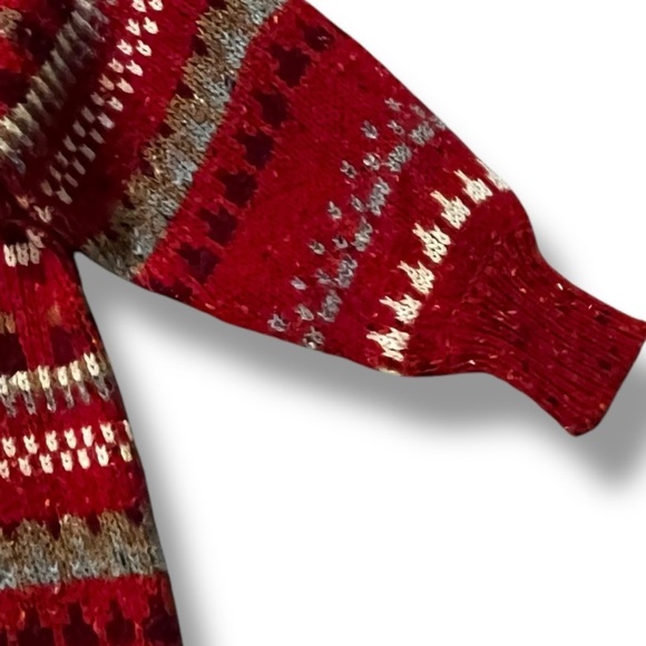 Vintage Lizwear Sweater Chunky Knit Turtleneck Red Nordic Stripes Medium - Picture 5 of 9